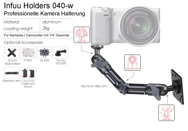 Kamera Halterung Wand Camcorder Halter Befestigung Fotostativ Metall Arm CCTV universal 360 Grad