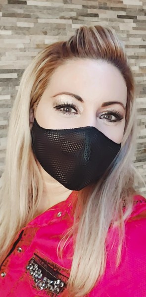 Maske Activ-Mask schwarz zweilagig grobmaschig weitmaschig Mund-Nase-Bedeckung Attrappe